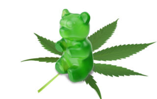 gummy bear on cannabis leaf