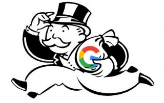 Mr Monopoly running with Google symbol