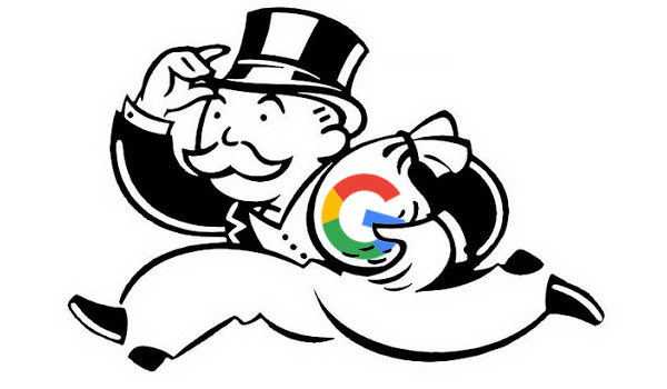 Mr Monopoly running with Google symbol